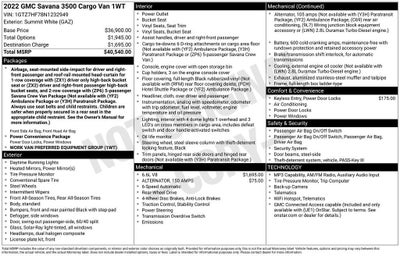 2022 GMC Savana Cargo 3500 CARGO