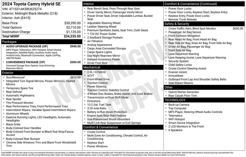 2024 Toyota Camry Hybrid SE