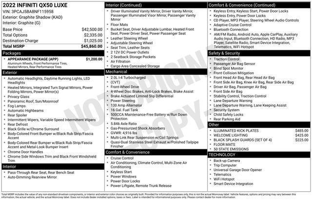 2022 INFINITI QX50 LUXE