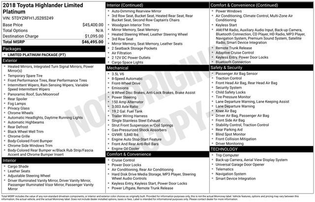 2018 Toyota Highlander Limited Platinum