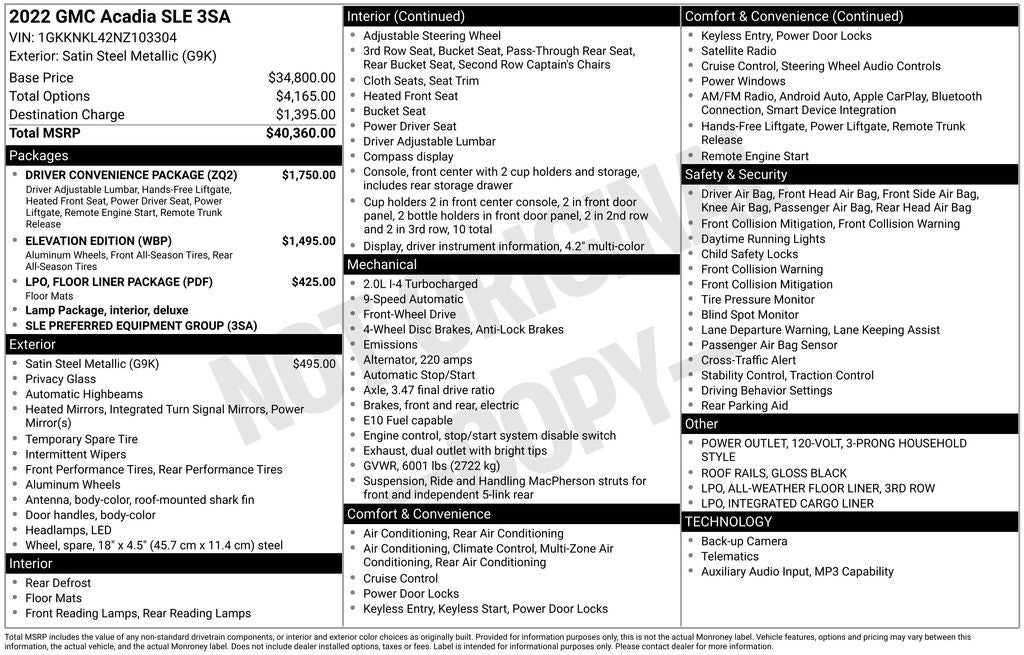 2022 GMC Acadia SLE