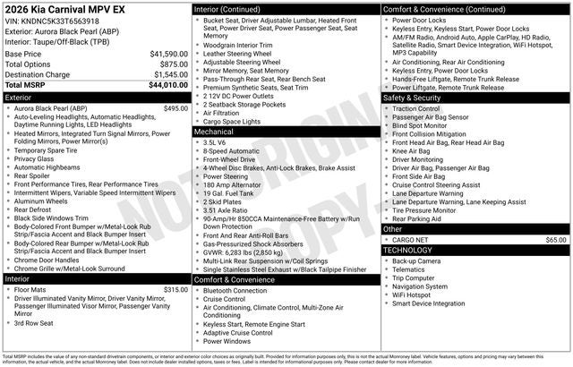 2026 Kia Carnival EX