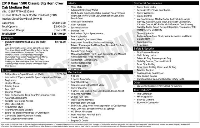 2019 RAM 1500 Classic Big Horn Crew Cab 4x4 6'4' Box
