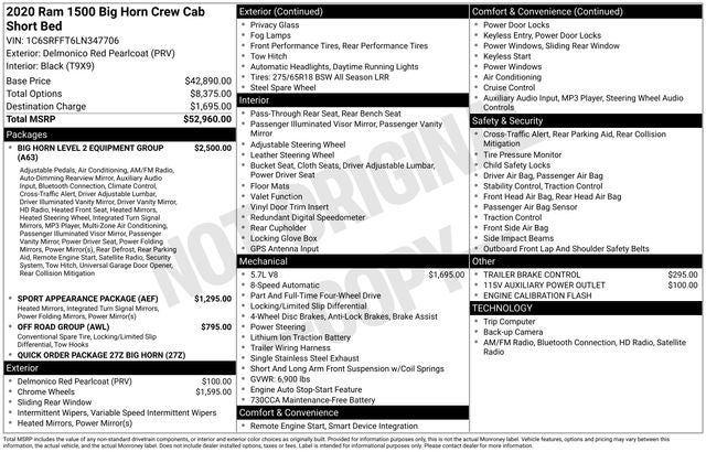 2020 RAM 1500 Big Horn Crew Cab 4x4 5'7' Box