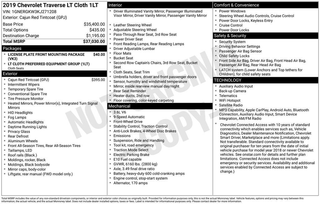 2019 Chevrolet Traverse LT Cloth w/1LT