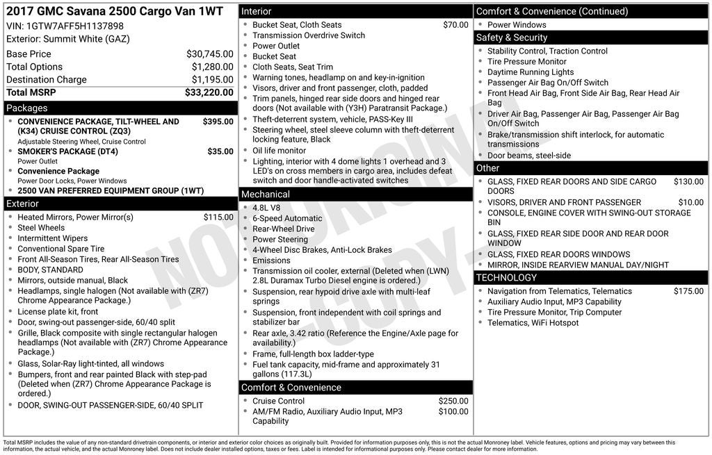 2017 GMC Savana 2500 Work Van