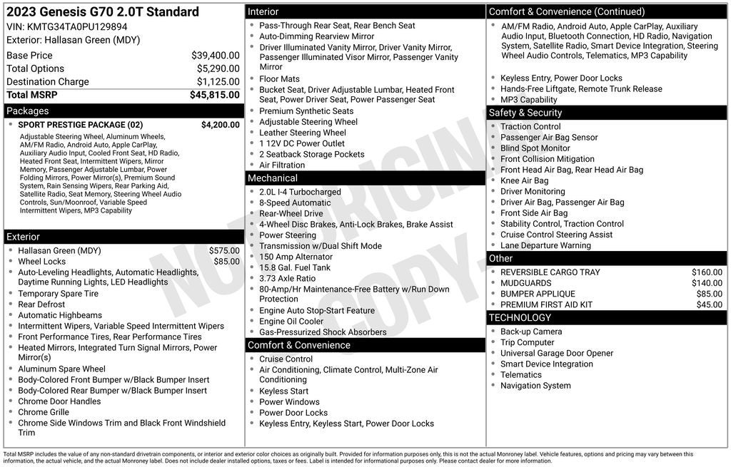 2023 Genesis G70 2.0T Sport Prestige