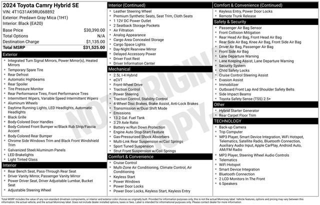 2024 Toyota Camry Hybrid SE
