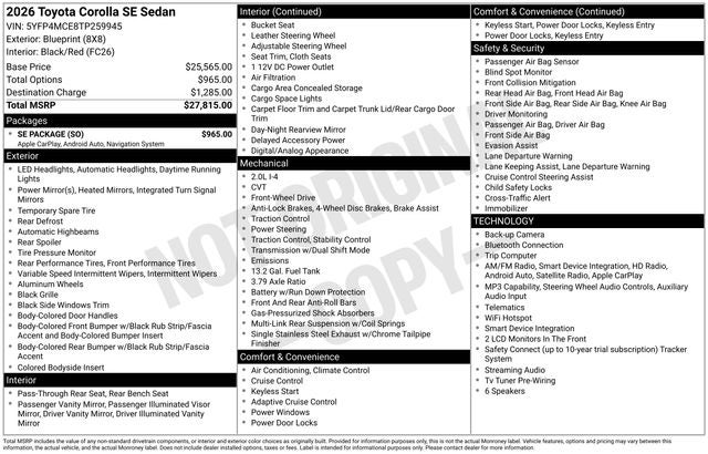 2026 Toyota Corolla SE