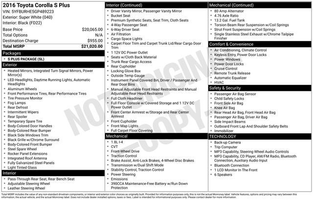 2016 Toyota Corolla S Plus